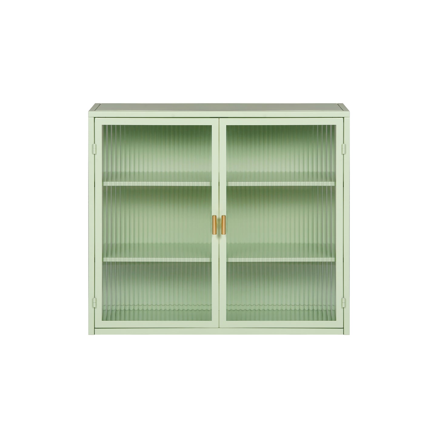 Modern Two-Door Glass Wall Cabinet with Three-Tier Storage for Entryway Living Room Bathroom Dining Room Mint Green