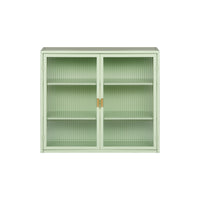 Modern Two-Door Glass Wall Cabinet with Three-Tier Storage for Entryway Living Room Bathroom Dining Room Mint Green