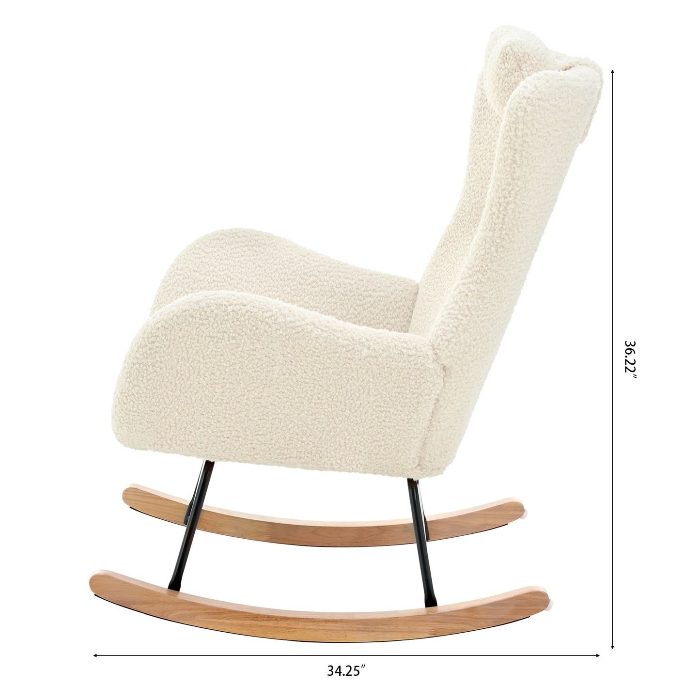 Beige Teddy Upholstered Rocker Glider Chair with Adjustable Headrest for Nursery Bedroom Living Room Office