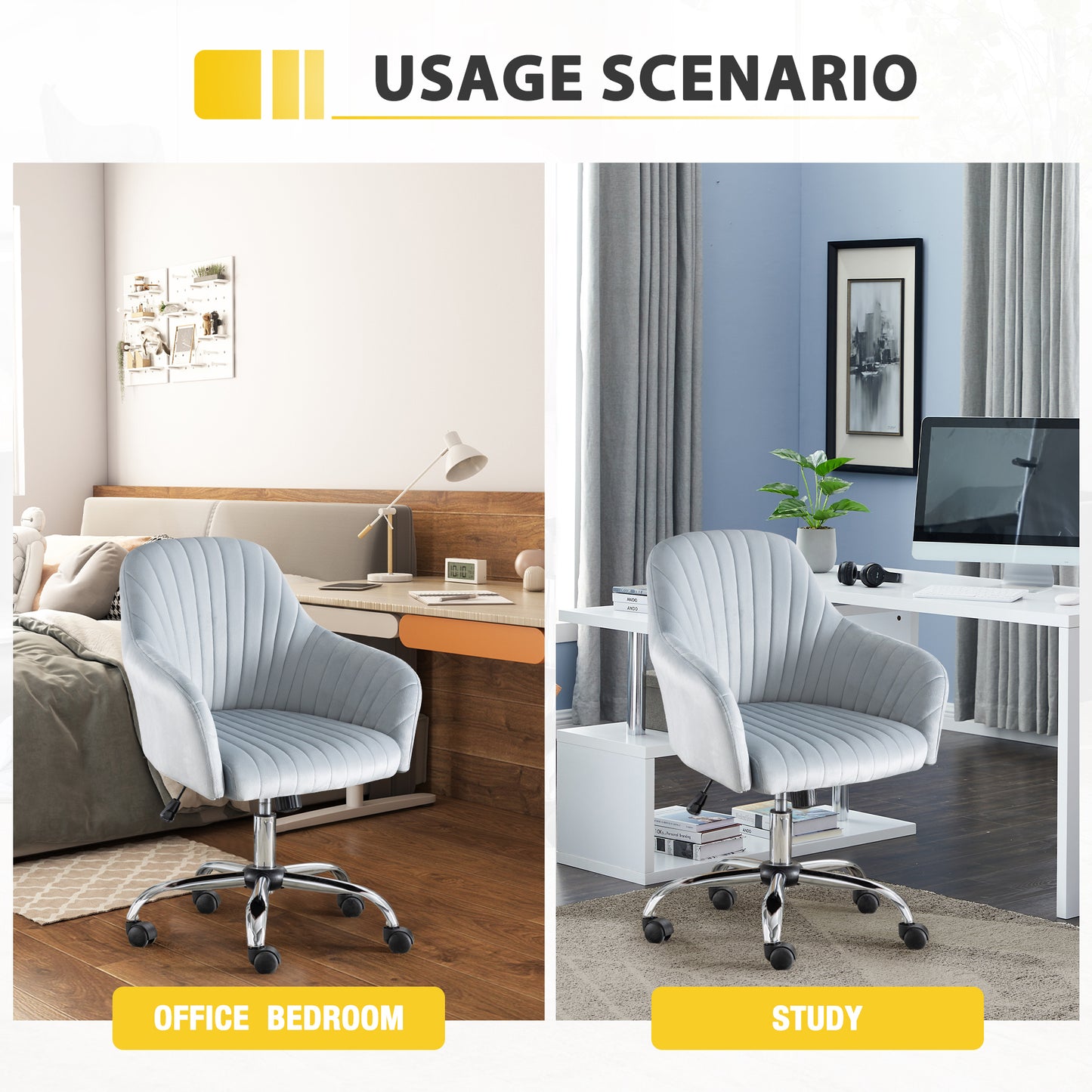 Modern Adjustable Velvet Accent Chair for Home Office Leisure Dark Grey with Height and Casters