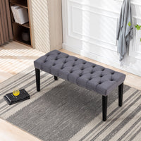 Upholstered Tufted Velvet Bench Ottoman for Dining Room Entryway Living Room Dark Gray Accent Footrest Stool