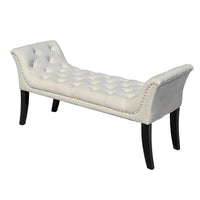 Elegant Beige Velvet Button-Tufted Ottoman Bench for Living Room Entryway Dining Room Bedroom Footrest Accent Furniture