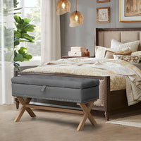 35 Inch Button-Tufted Linen Storage Ottoman Bench Stylish Storage Solution for Living Room Bedroom Entryway