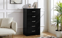 Modern 5 Tier Chest of Drawers with Metal Pulls for Bedroom Living Room Organizer Black 25.2L x 15.8W x 43.5H