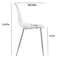 Modern Minimalist Transparent Dining Chair Set 6pcs Armless Nordic Makeup Stool with Silver Plated Metal Legs