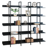 5 Tier Bookcase Home Office Open Bookshelf, Vintage Industrial Style Shelf With Metal Frame, MDF Board