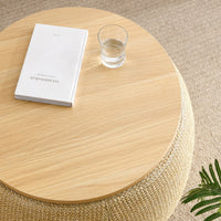 Round Storage Ottoman, 2 in 1 Function, Work as End table and Ottoman, Natural (25.5"x25.5"x14.5")