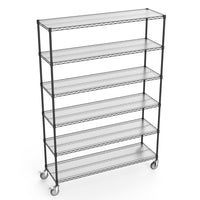 6 Tier Heavy Duty Wire Shelving Unit 6000 LBS Capacity Adjustable Metal Garage Storage Shelves with Wheels Black