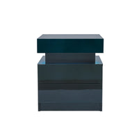 Modern Black LED Nightstand with Glossy Drawers Bedside Table for Bedroom Storage