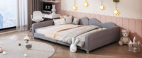 Full size Upholstered Daybed, Sherpa Fabric Sofabed with Cloud-Shaped Backrest, No Box-spring Needed, Gray