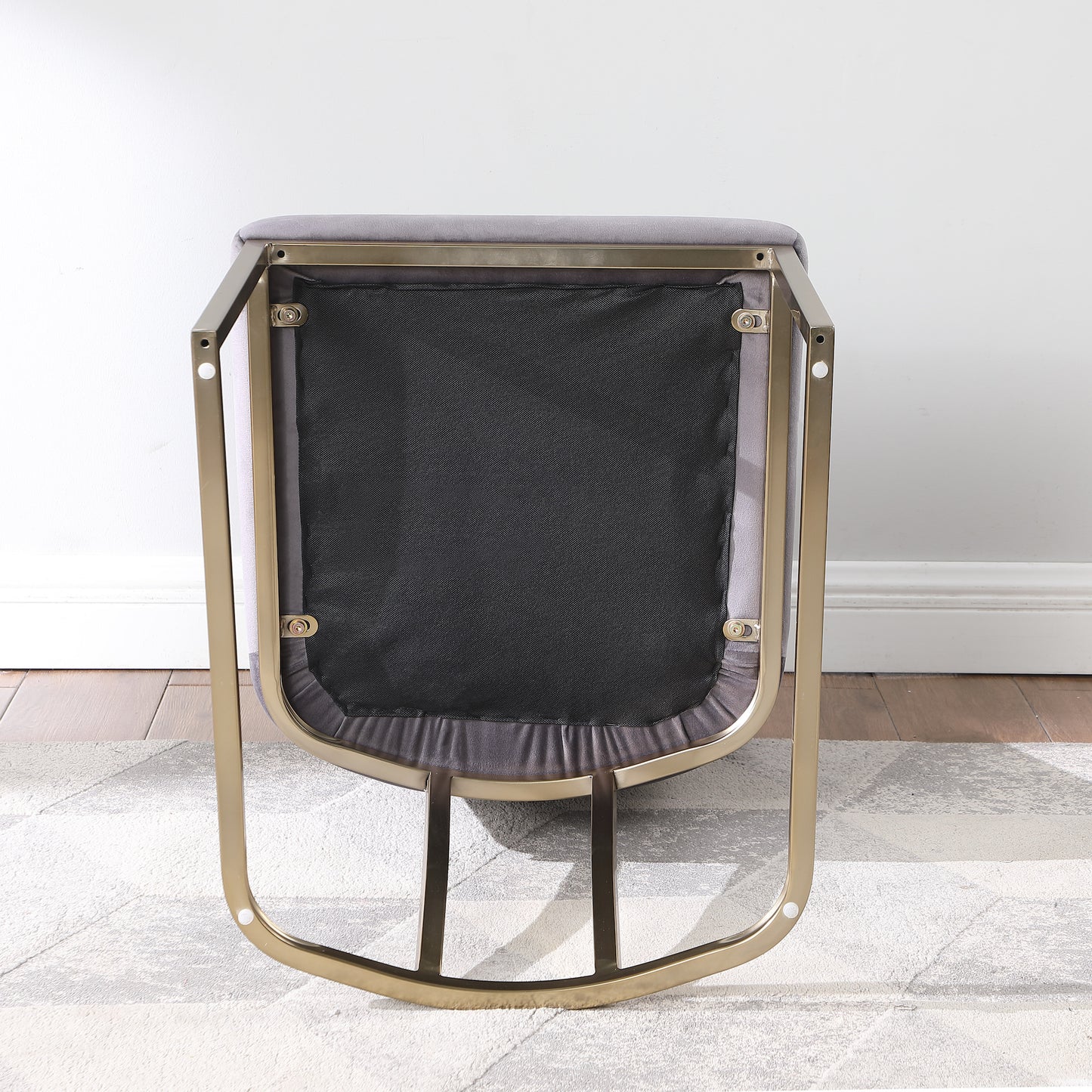 2 Velvet Upholstered Dining Chairs, Gold Metal Legs