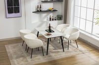 Set of 2 Ivory Boucle Fabric Dining Chairs with Black Metal Legs Modern Home Furniture