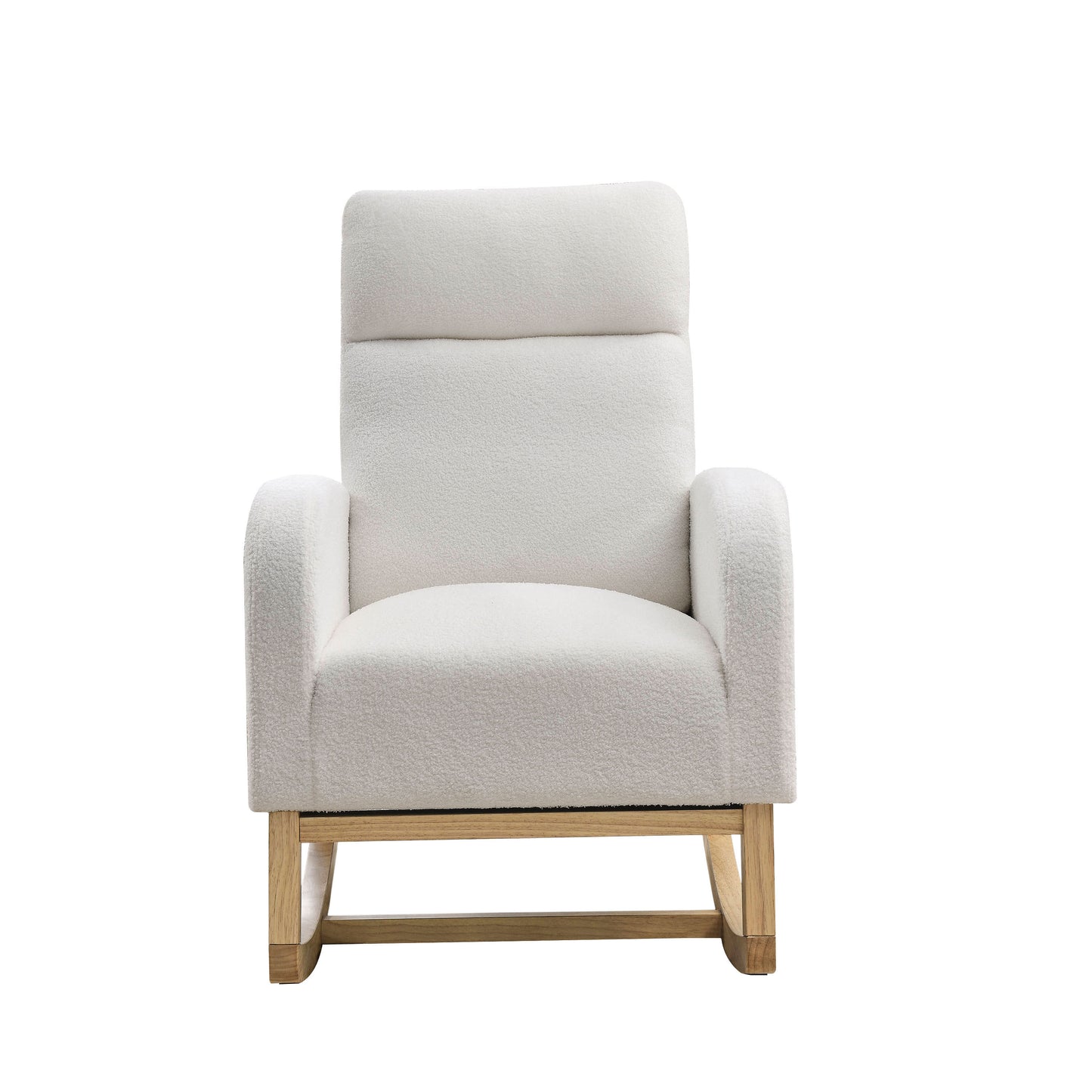 Modern Accent High Backrest Lounge Arm Rocking Chair with Two Side Pockets Teddy White Ivory