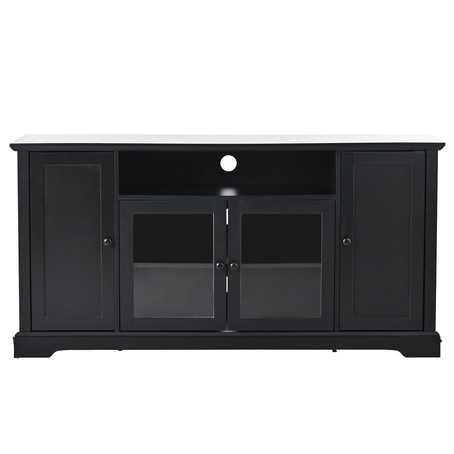 TV Stand for 65 Inch TV with Adjustable Panels and 2 Tempered Glass Doors Open Style Cabinet Sideboard for Living Room Black