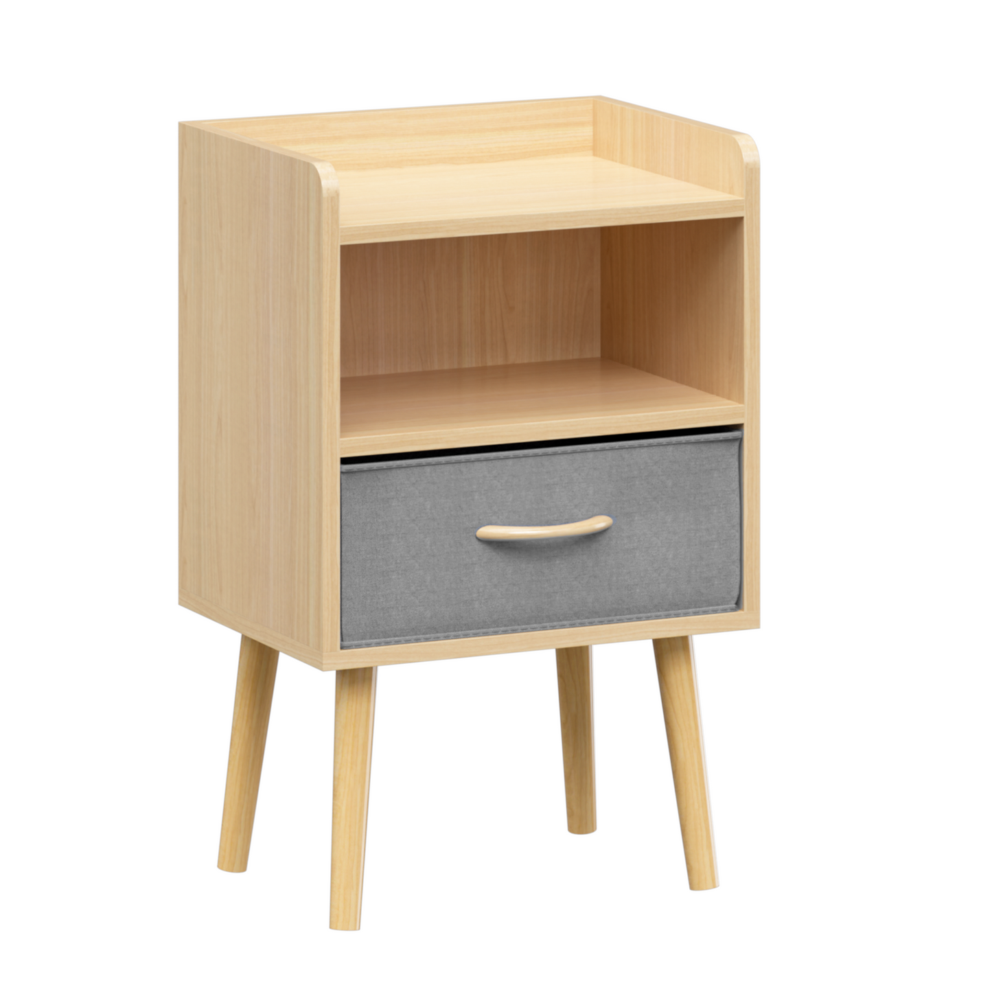 Collapsible Fabric Drawer Nightstand 2-Tier Storage End Table Wood Side Table with Storage Cabinet for Kids and Adults Oak