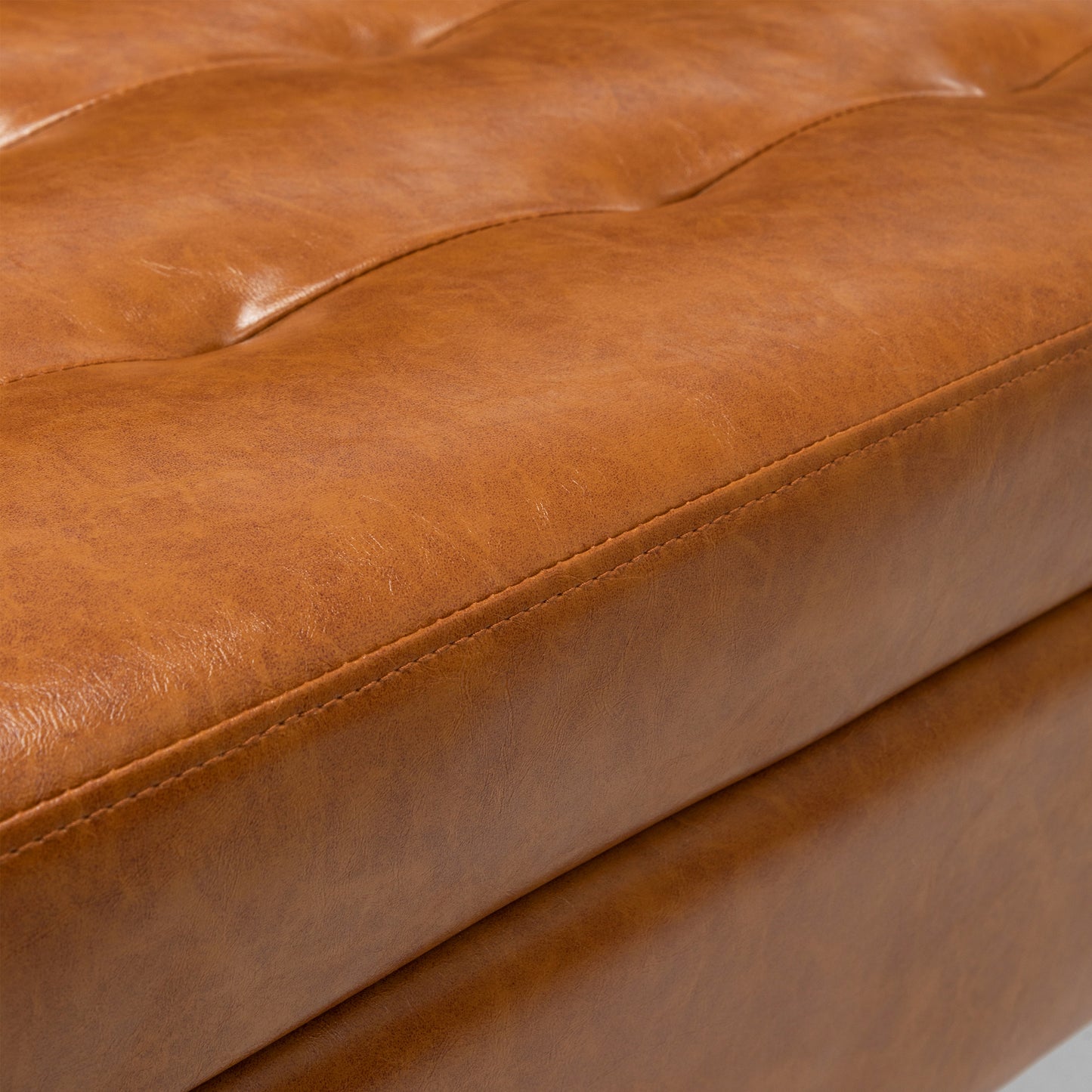 Brown Leather Storage Bench for Bedroom Entryway 43.3" Stylish Ottoman at Foot of Bed