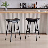 Counter Height Bar Stool Set of 2 PU Upholstered Breakfast Stools with Footrest for Kitchen Dining Room Island Black