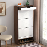 3 Tier Shoe Storage Cabinet with Drawers for Entryway Bedroom Flip Door Design Space Saving Organizer