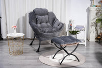 Modern Cotton Fabric Lazy Chair, Accent Contemporary Lounge Chair, Single Steel Frame Leisure Sofa Chair With Armrests And A Side Pocket