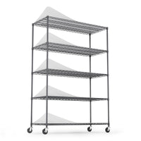 Heavy Duty 5 Tier Adjustable Storage Rack 6000lbs Metal Wire Shelving Unit with Wheels and Shelf Liners 82H x 48L x 24D Black