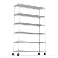 Heavy Duty 6 Tier Wire Shelving Unit 6000 LBS Capacity Adjustable Metal Garage Storage Shelves with Wheels Chrome Finish