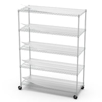 5 Tier Heavy Duty Adjustable Storage Rack 7500lbs Metal Wire Shelving Unit with Wheels and Shelf Liners 82H x 60L x 24D Chrome