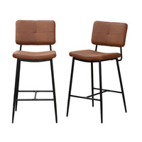 Bar Stools Set of 2 25 Inch High Back Upholstered Counter Chairs Heavy-Duty Steel Frame for Kitchen Breakfast Pub Bar Brown